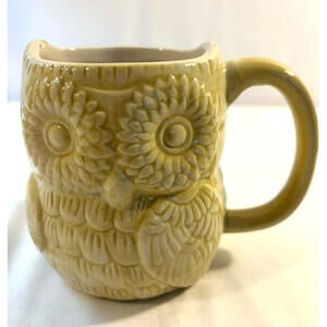 Ceramic Owl Mug Neutral Beige Coffee Tea Cup Embossed Owl Design